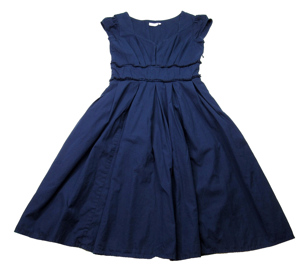 eShakti Womens Dress Small 6 Navy Blue Empire Waist Cap Sleeve Coquette Feminine